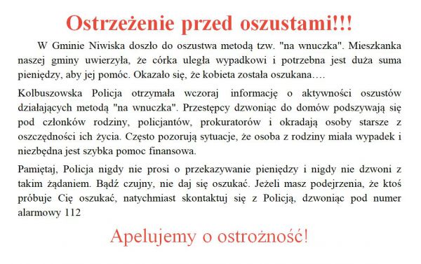 zdjęcie do
													 artykułu Ostrzeżenie przed oszustami!!!