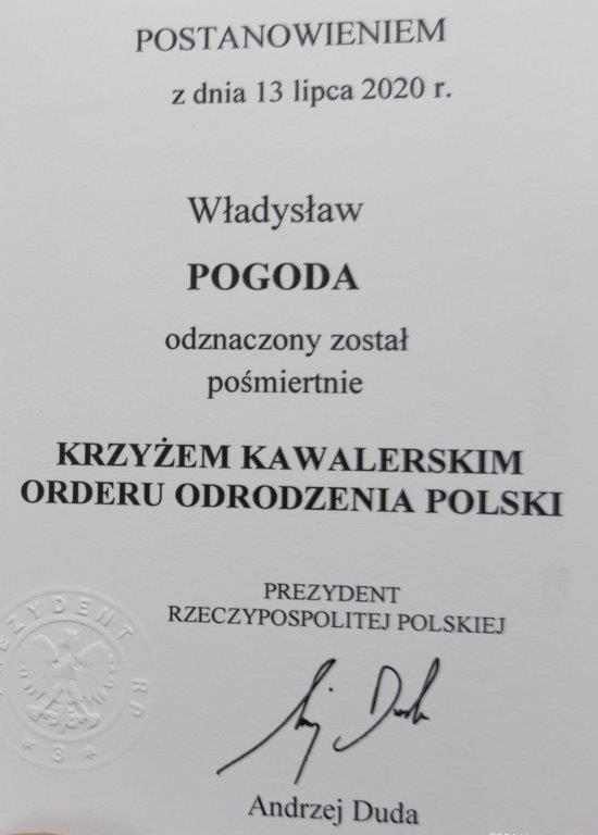Krzyż Kawalerski Orderu Odrodzenia Polski - postanowienie
