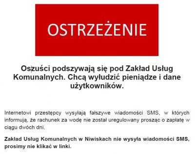 zdjęcie wprowadzające do artykułu: Oszuści podszywają się pod Zakład Usług Komunalnyc