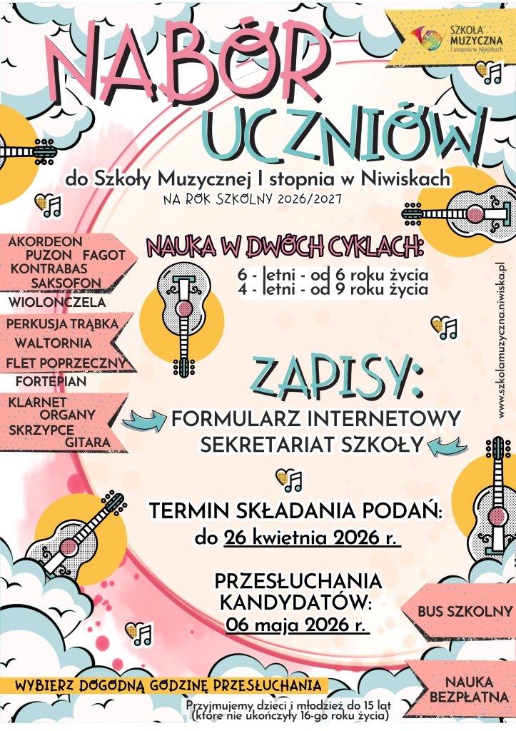 zdjęcie do
												 artykułu Nabór uczniów na rok szkolny 2026/2027 do Szkoły Muzycznej I stopnia w Niwiskach