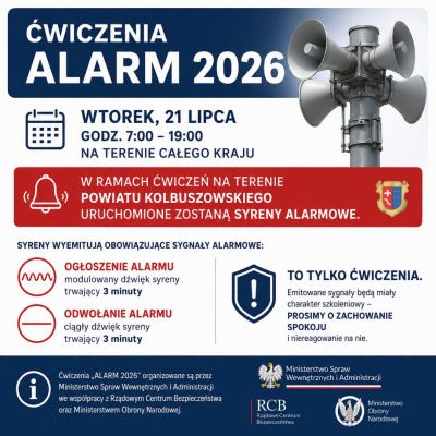 zdjęcie wprowadzające do artykułu: Ćwiczenia ,,ALARM 2026 – uruchomienie syren alarmo