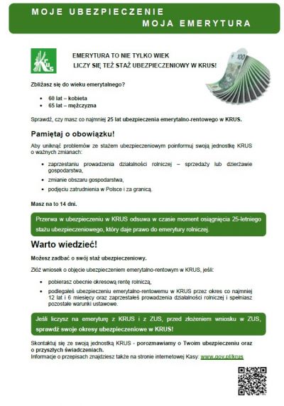 zdjęcie wprowadzające do artykułu: Informacja KRUS- MOJE UBEZPIECZENIE -  MOJA EMERYT